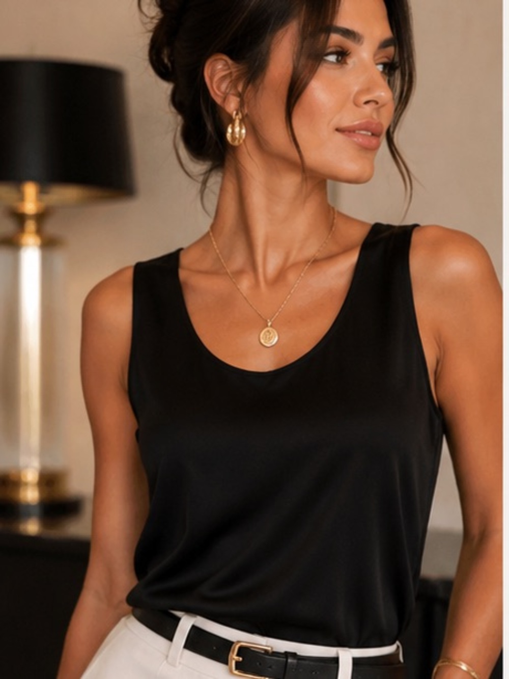 Calvin Klein Black Silky Sleeveless Scoop Neck Top Size Small Luxury